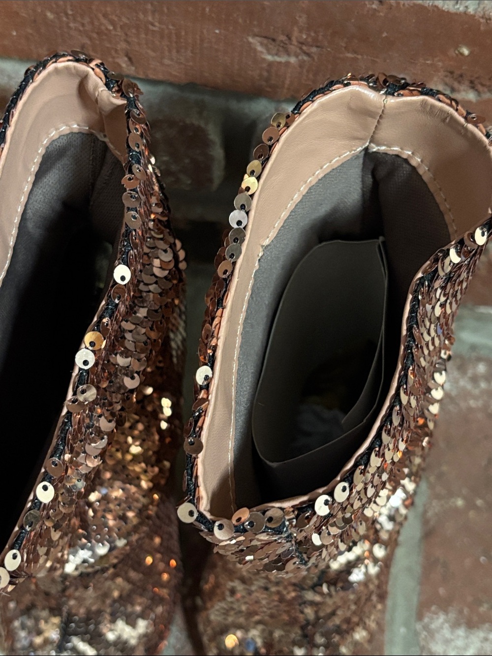 NWOT Liliana Copper Sequin Peep-Toe Ankle Boots Women’s Size 7 - Picture 4 of 7